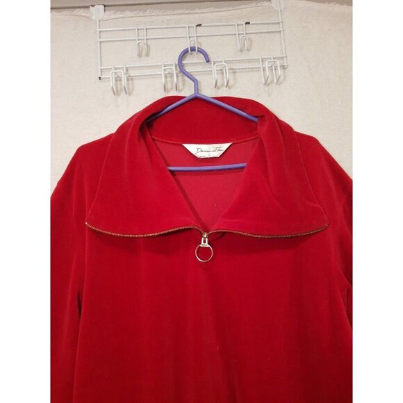 Women's Diamond Tea Medium Red Velvet Stretch Zip  Robe 55 inches Size M - Picture 4 of 12